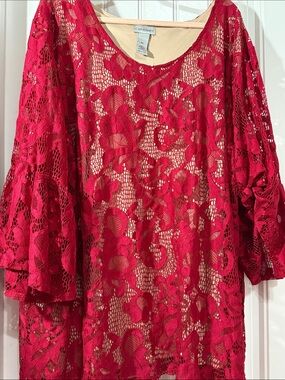 Catherines Vibrant Red Floral Lace Tunic